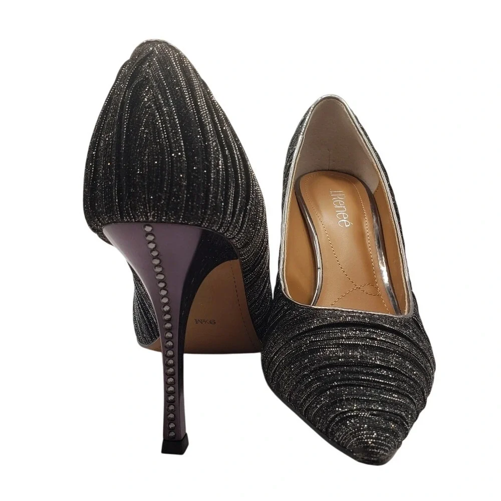J Renee Pewter Glitter Pointed Stiletto Heel Dress Pumps Womens Shoes Size 8.5‎